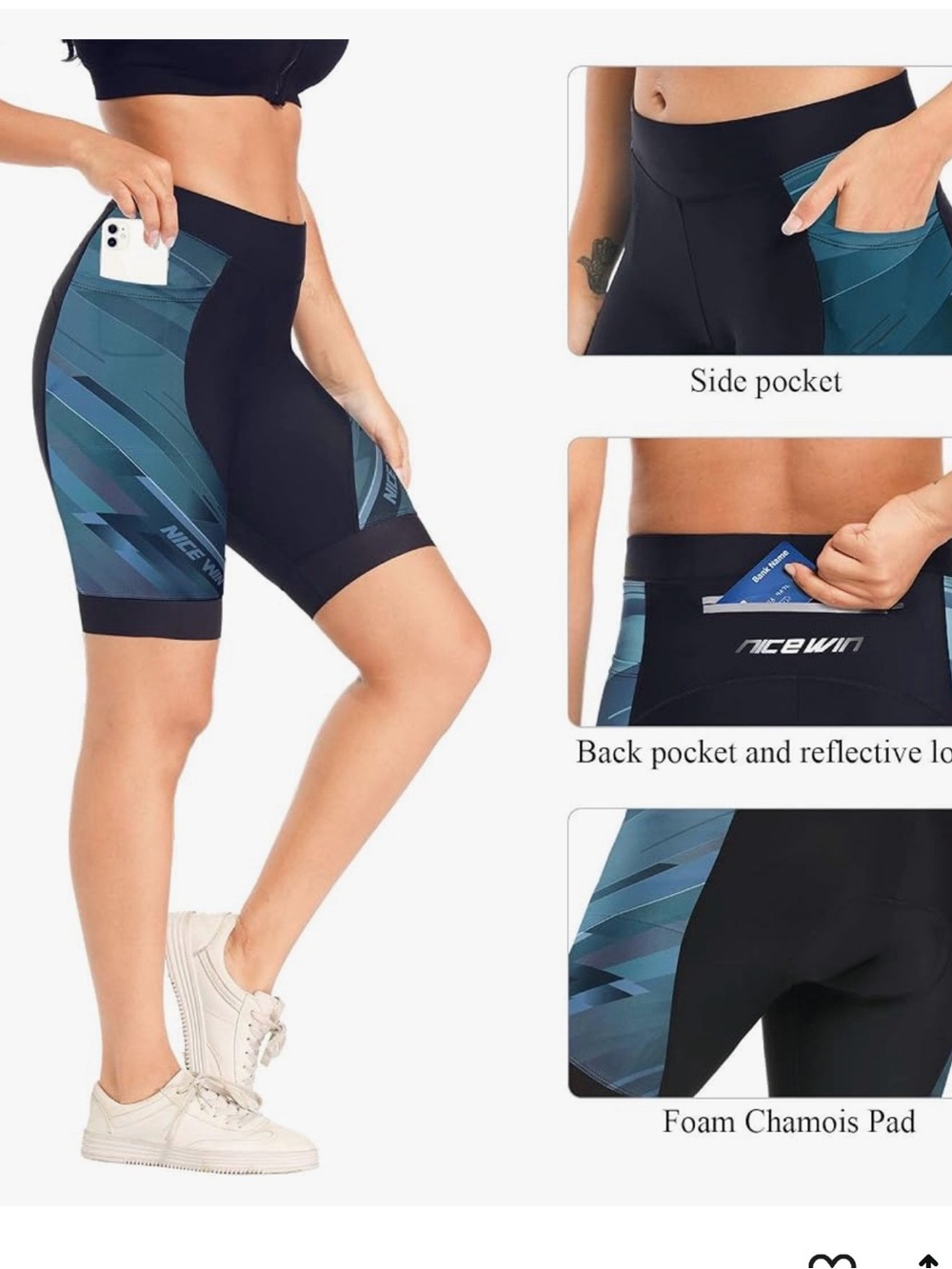Black Bike Shorts with Teal Geometric Panels